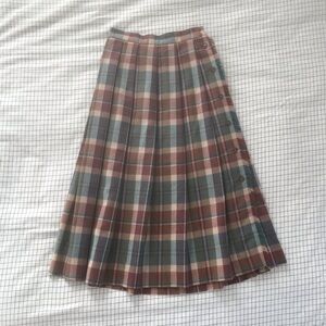Vintage Land’s End Plaid Pleated Long Skirt